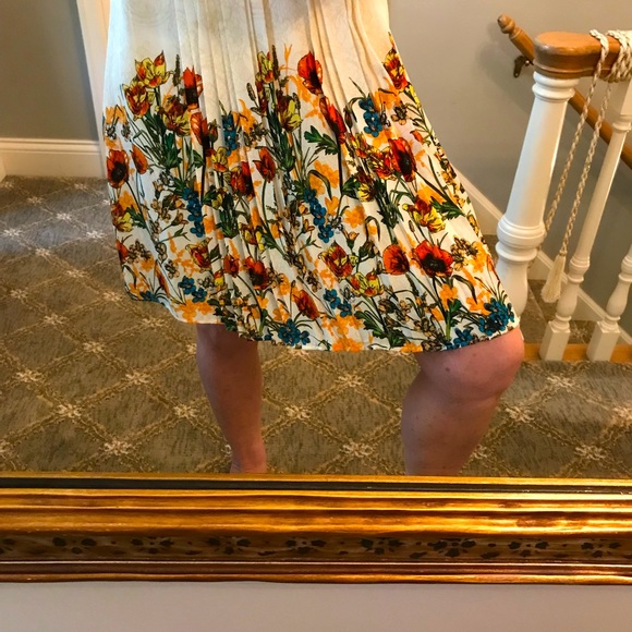 Pleated Floral Hem Sleeveless Shift Dress S - Picture 6 of 13